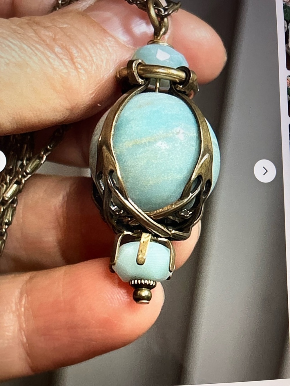 Jan Michaels San Francisco Vintage brass tone blue  lamp pendant 26”